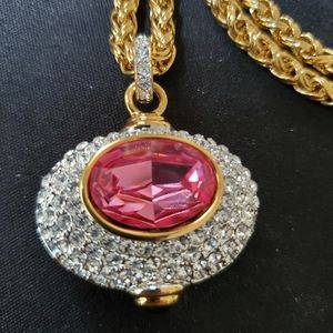 NECKLACE - NOLAN MILLER Glamour Coll., Pink-Green Stones Rhinestone Clip Earring